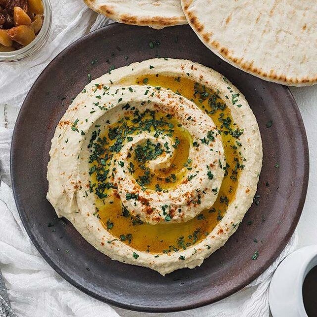 Homemade Hummus with Roasted Garlic and Flat Bread - Chef Billy Parisi