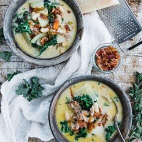 zuppa toscana served with bacon and kale