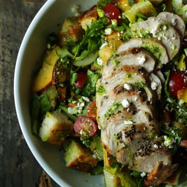 Panzanella Recipe with Tomatoes and Pesto Vinaigrette