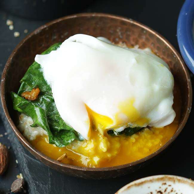 Poached Eggs and Greens Oatmeal