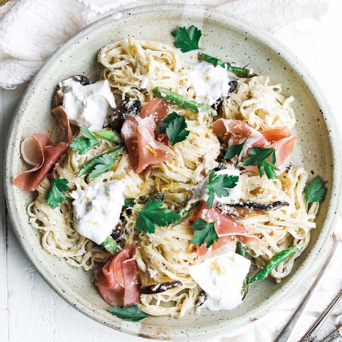 Prosciutto Pasta with Burrata and Mushrooms Chef Billy Parisi