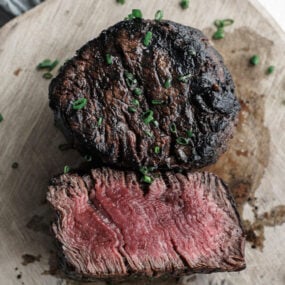 black and blue steak