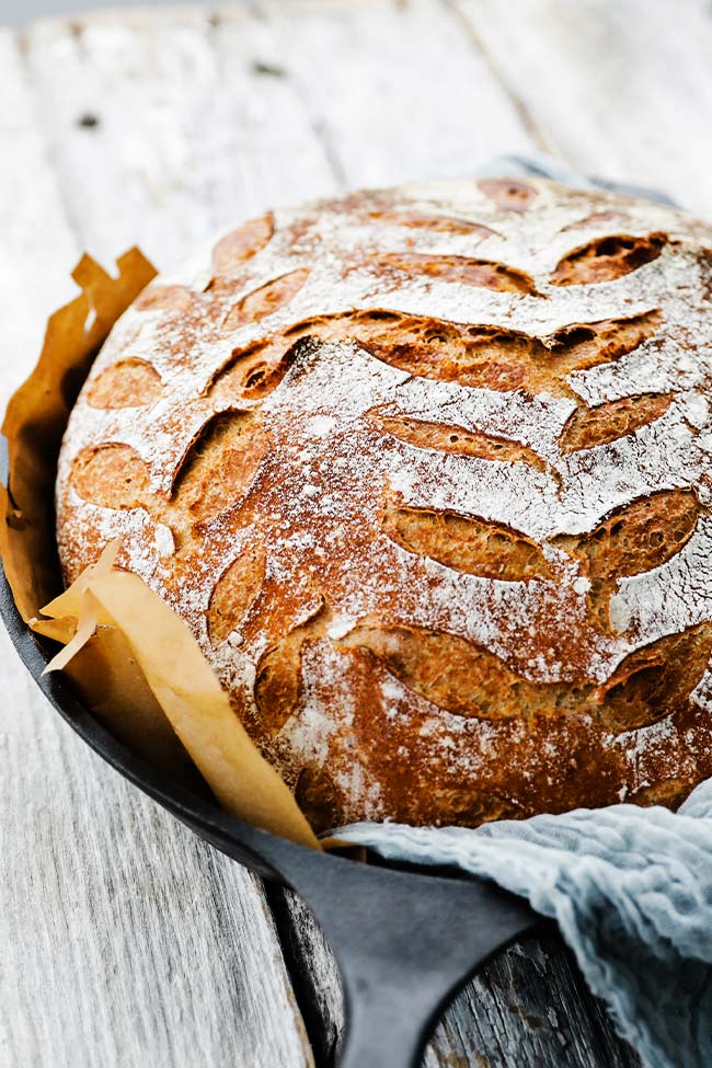 poolish bread in a pan