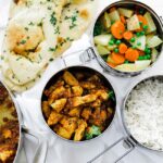 chicken curry with rice and vegetables