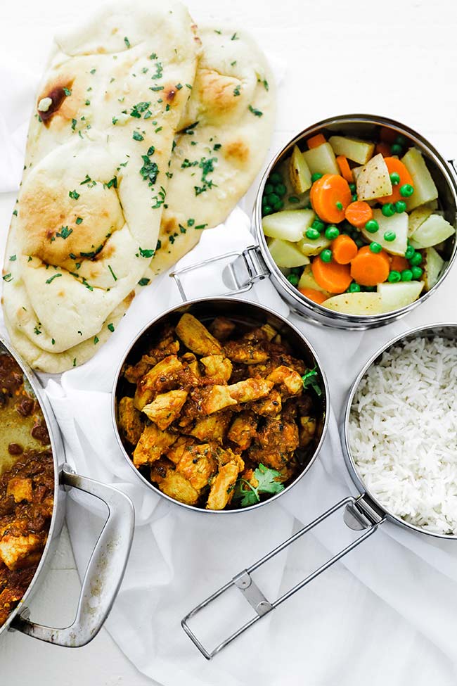 chicken curry with rice and vegetables