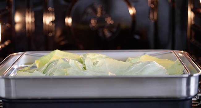 cabbage cooking in a steamer