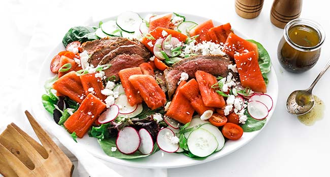 grilled steak salad with wartermelon