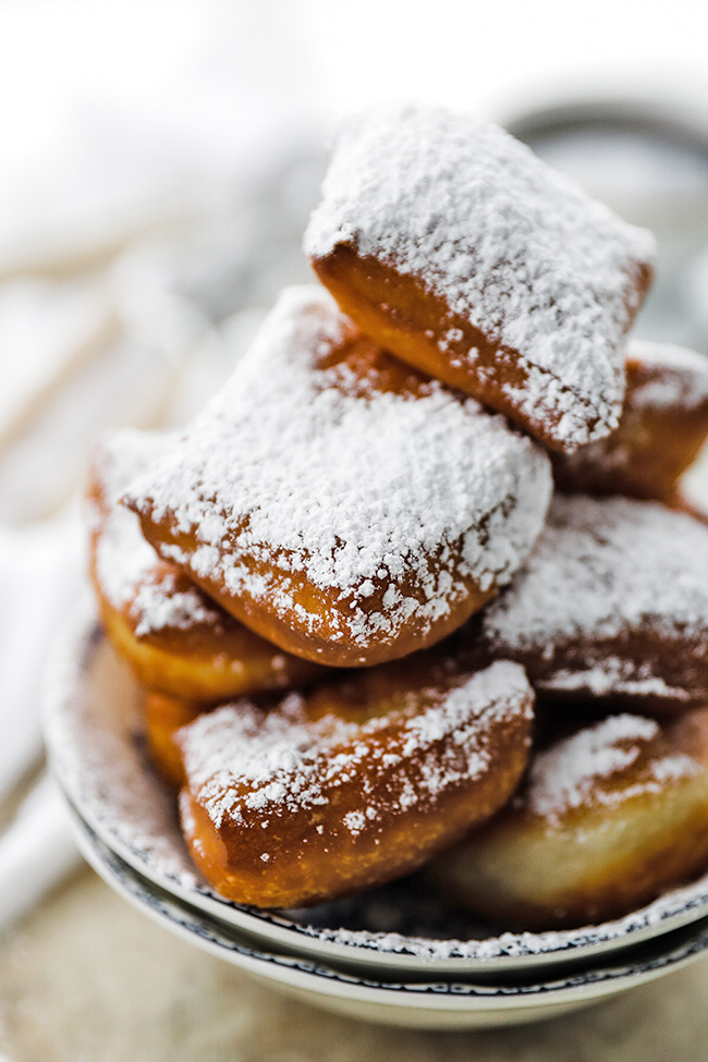 beignets with sugar in a bowl