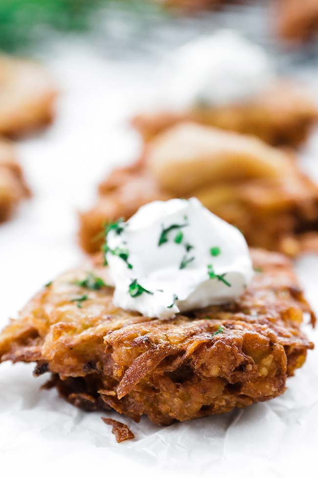 potato latkes with sour cream