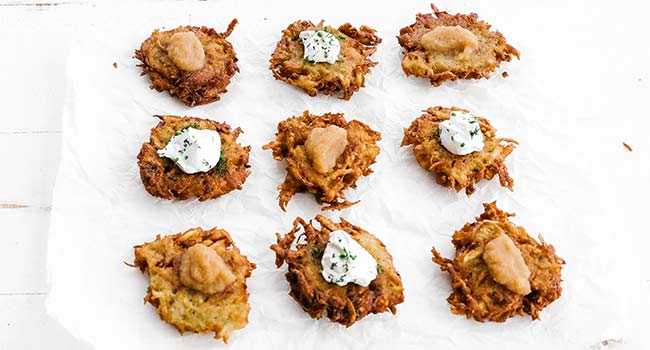 latkes on a parchment paper