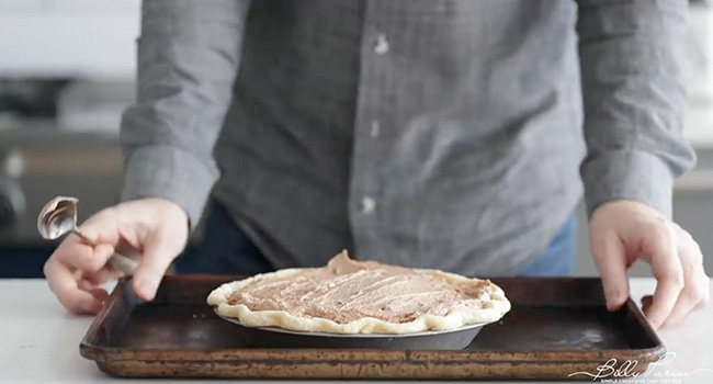 french silk pie on a sheet tray