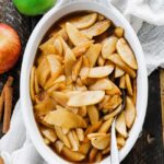 baked apples slices in a casserole dish