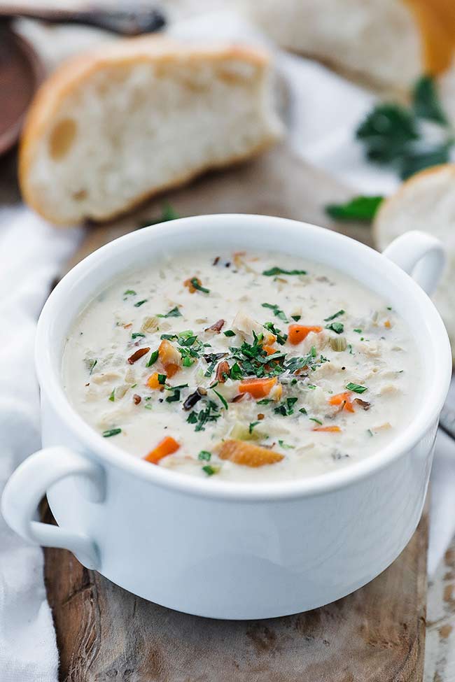 chicken and wild rice soup with bread