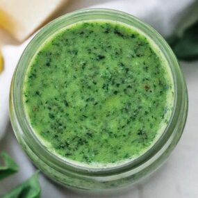 basil pesto in a jar