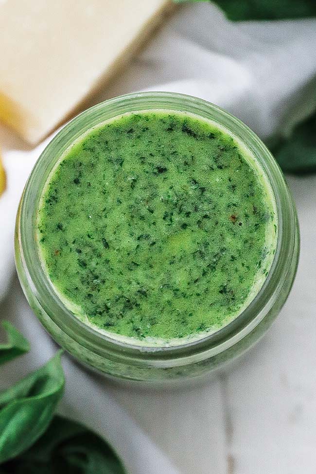 basil pesto in a jar