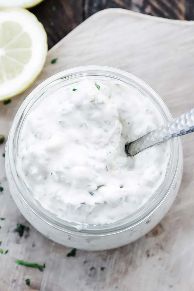 homemade tartar sauce with lemon