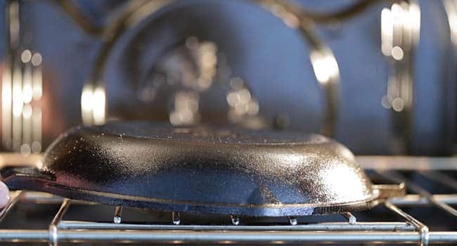 baking a cast-iron pan upside down in the oven