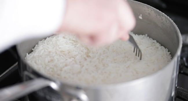 cooked rice in a pot