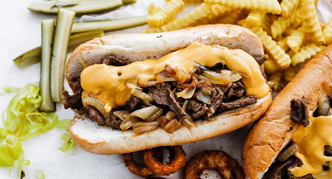 cheesy philly cheesesteak with fries