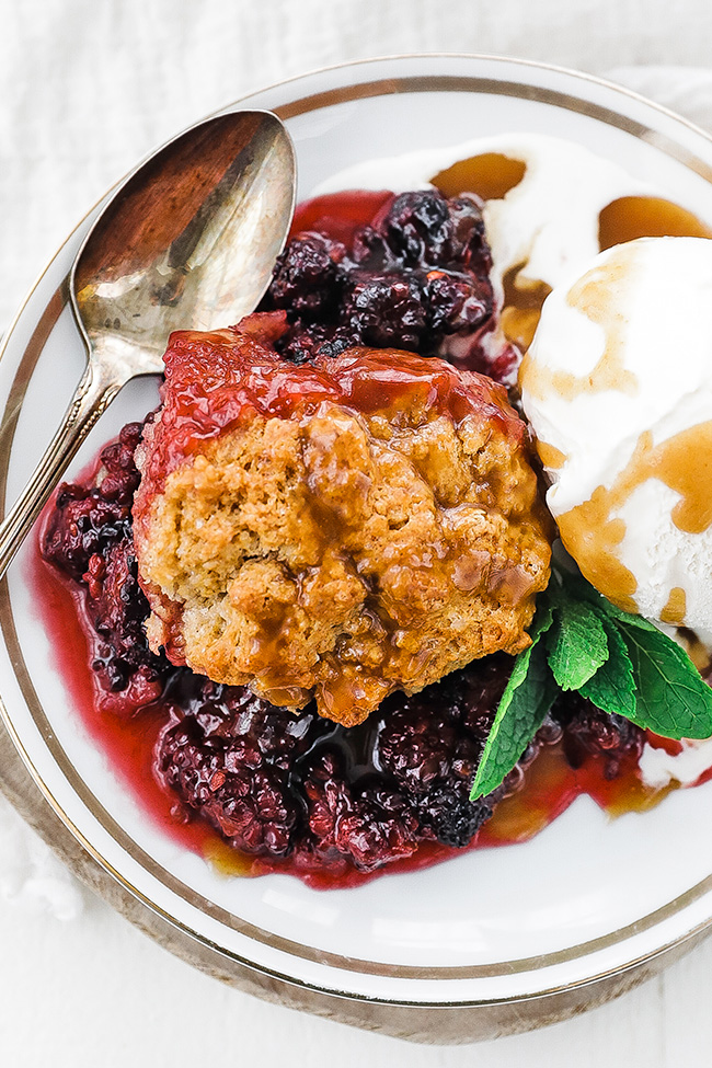 blackberry cobbler on a plate