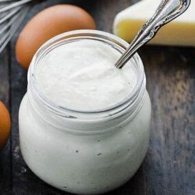 jar of homemade caesar salad dressing