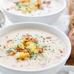 corn chowder soup with bacon in a bowl