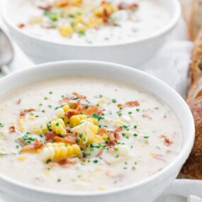 corn chowder soup with bacon in a bowl