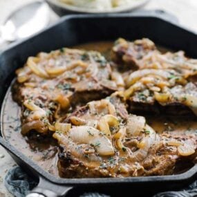 onion gravy pork chops and mashed potatoes