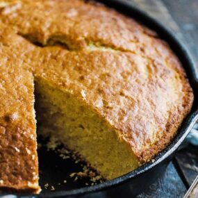 sweet easy cornbread recipe in a skillet