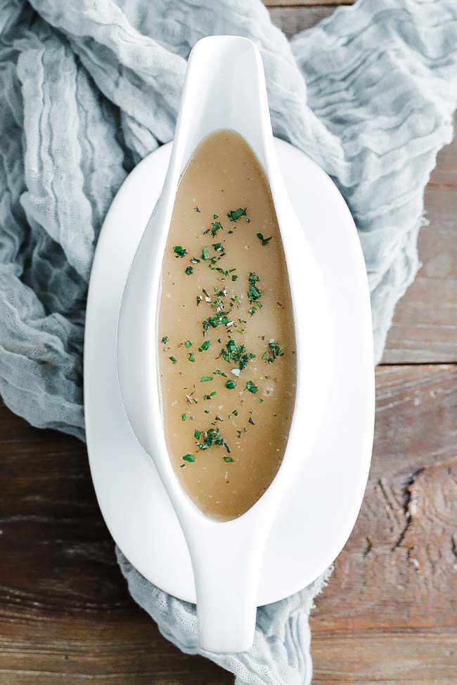 homemade gravy in a gravy boat