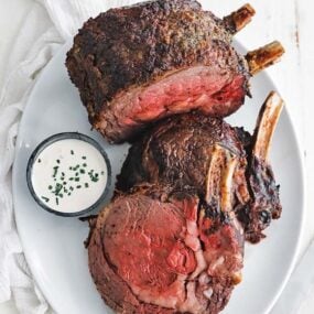 slice prime rib roast on a platter