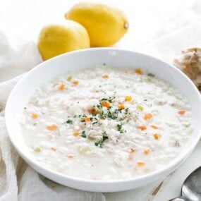 lemon chicken rice soup with dill and parsley