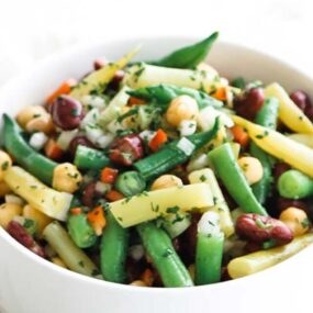 three bean salad recipe in a bowl