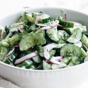 sliced cucumber salad with vinegar and onion