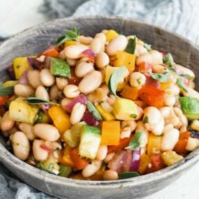 mediterranean bean salad with roasted vegetables and herbs