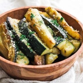 roasted zucchini wedges in a bowl