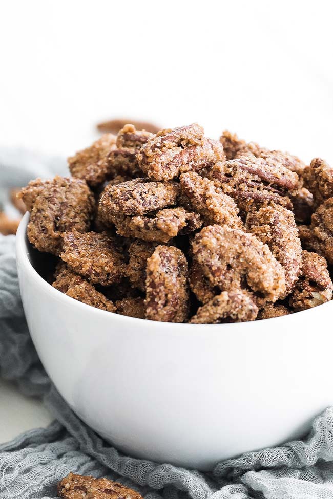 candied pecans in a bowl