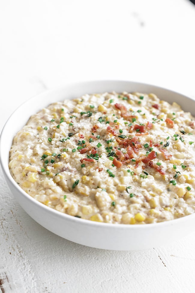 creamed corn in a bowl