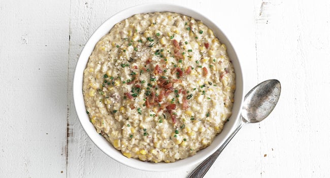 homemade creamed corn with bacon and thyme