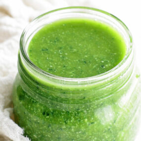 pesto vinaigrette in a jar