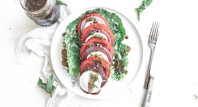 tomato onion salad with buffalo mozzarella