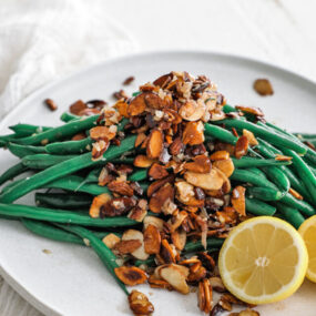 green beans almondine on a plate