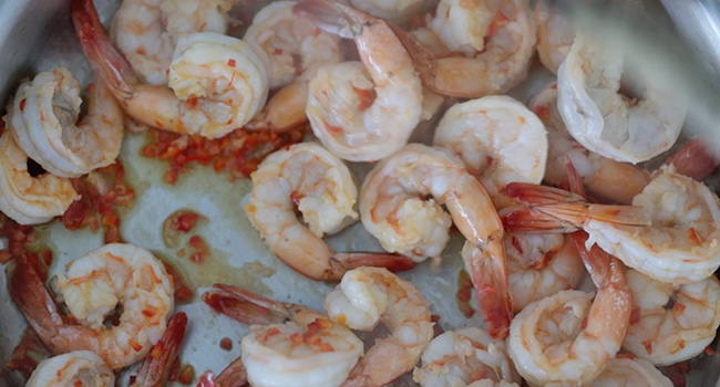 cooked shrimp in a pan