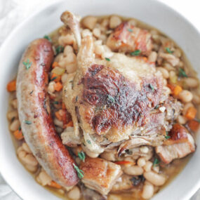 duck cassoulet in a bowl