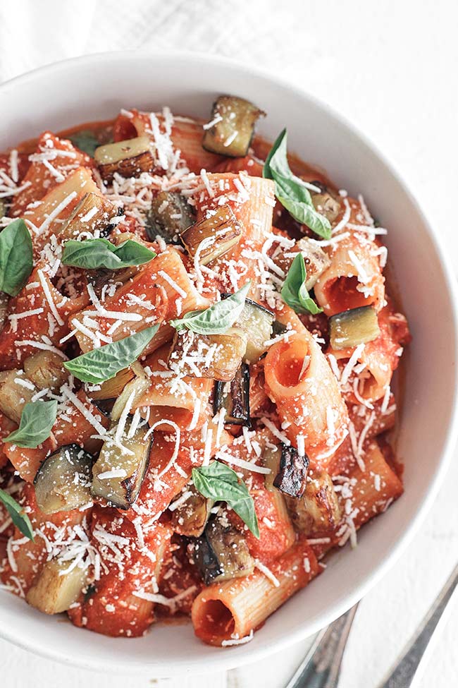 pasta alla norma in a bowl