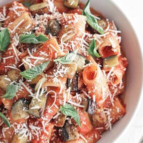 pasta alla norma in a bowl