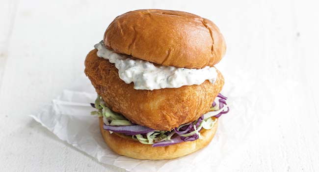 beer battered fried cod fish sandwich