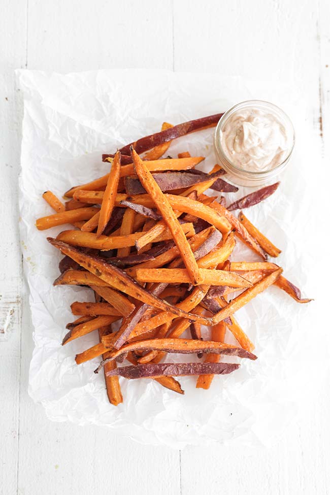 sweet potato fries on parchment