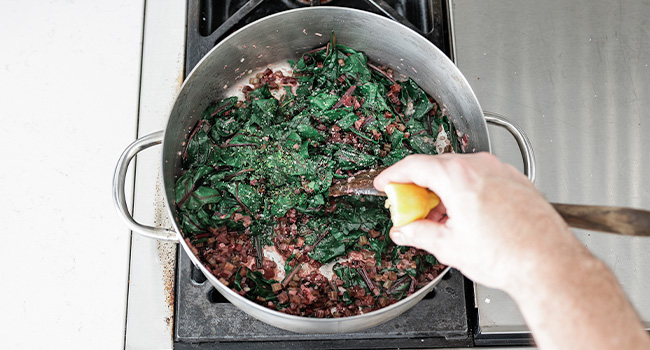 adding lemon juice to beet greens