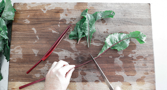 removing beet green stems